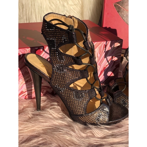 Vigo Fiore Glitter Rhinestone Laced Up Heels - Picture 7 of 8